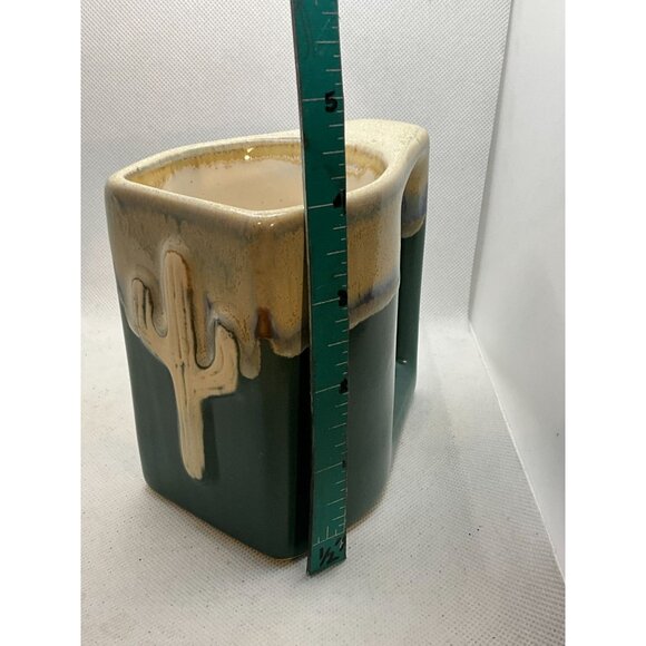 Handcrafted Ceramic Cactus-Themed Mug With Unique Triangular Shape & Drip Glaze - Picture 2 of 7